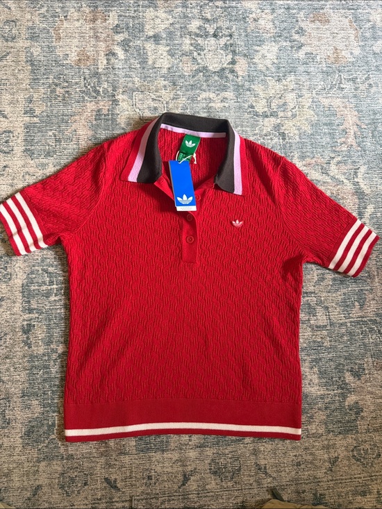 adidas Tops - adidas Red Polo with Black and Pink Contrast Collar